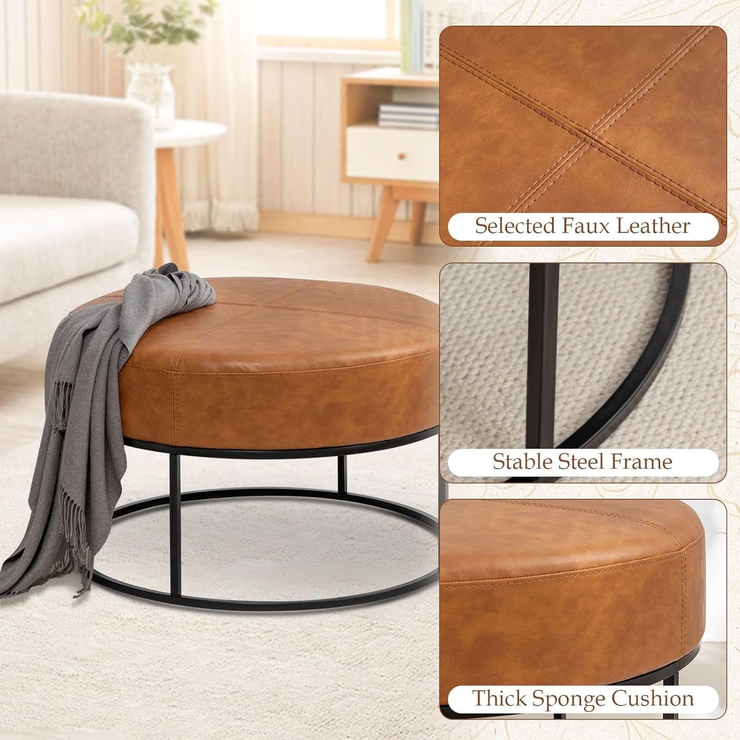 Round Leatherette Upholstered Coffee Table Midnight Brown