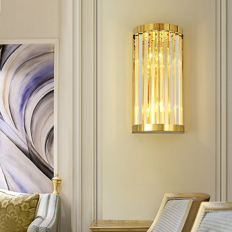Sophia's Modern Gold Crystal Sconce: Half Cylinder Elegance