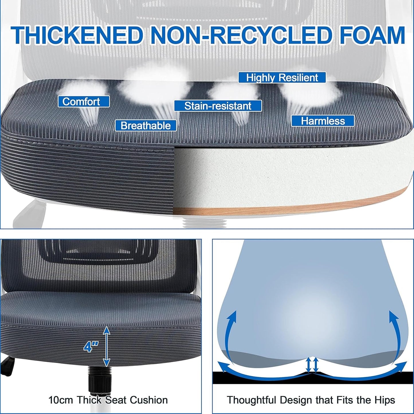 Ergonomic Mesh Office Chair White Gray With Flip Up Armrests