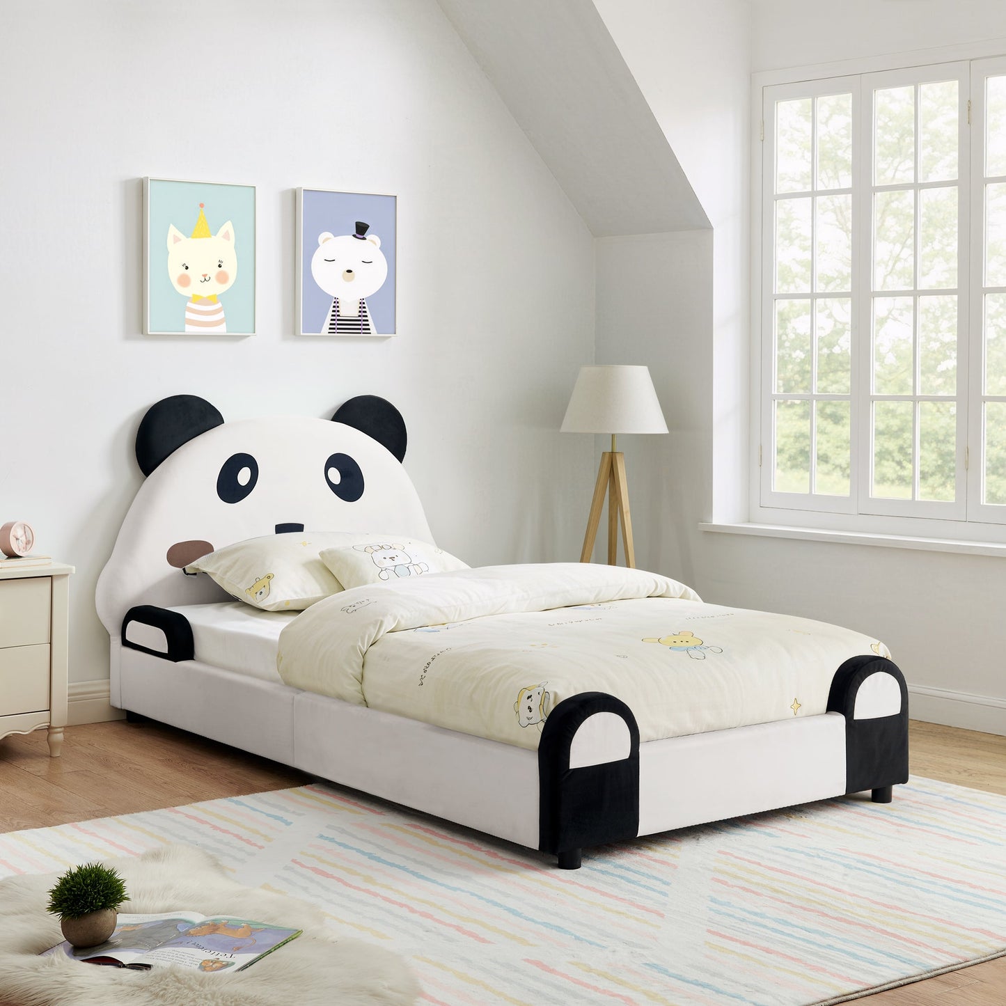 Twin Size Cute Panda-Shaped Kids Bed with Safety Soft Padded Edges