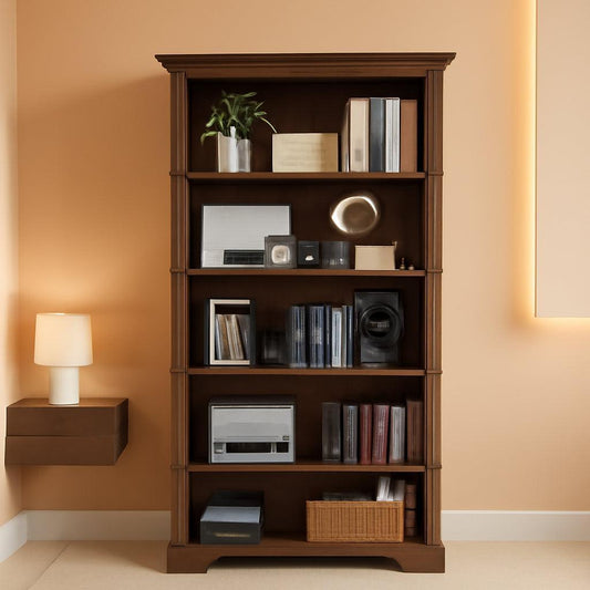 65-Inch Tall Brown Wooden Bookshelf With Five Tiers