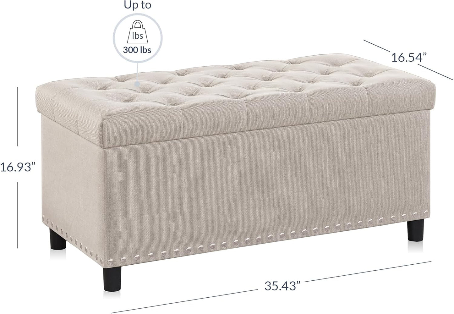 Rectangular Thirty Five Inch Beige Tufted Storage Ottoman Upholstered