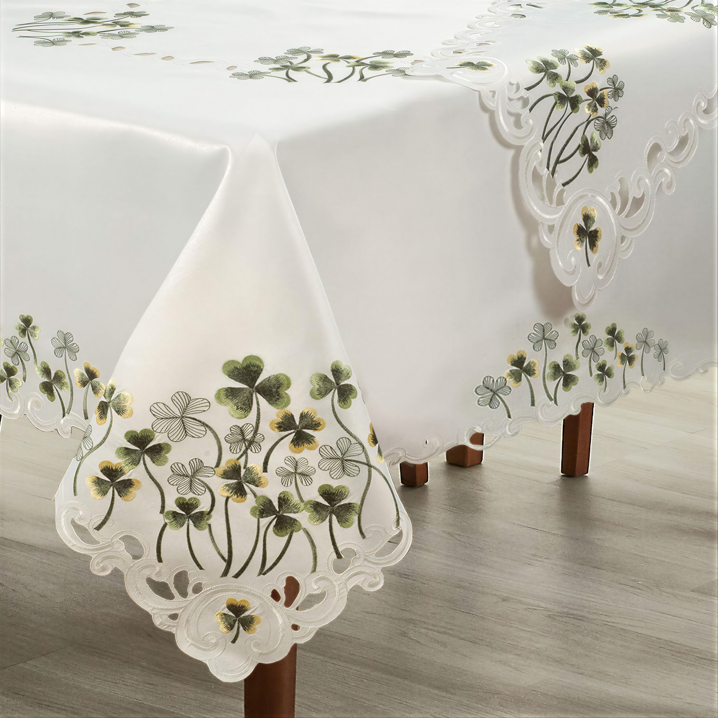 European Embroidered Table Topper – Rustic Vintage Polyester Linen Cover 60x120 Inches