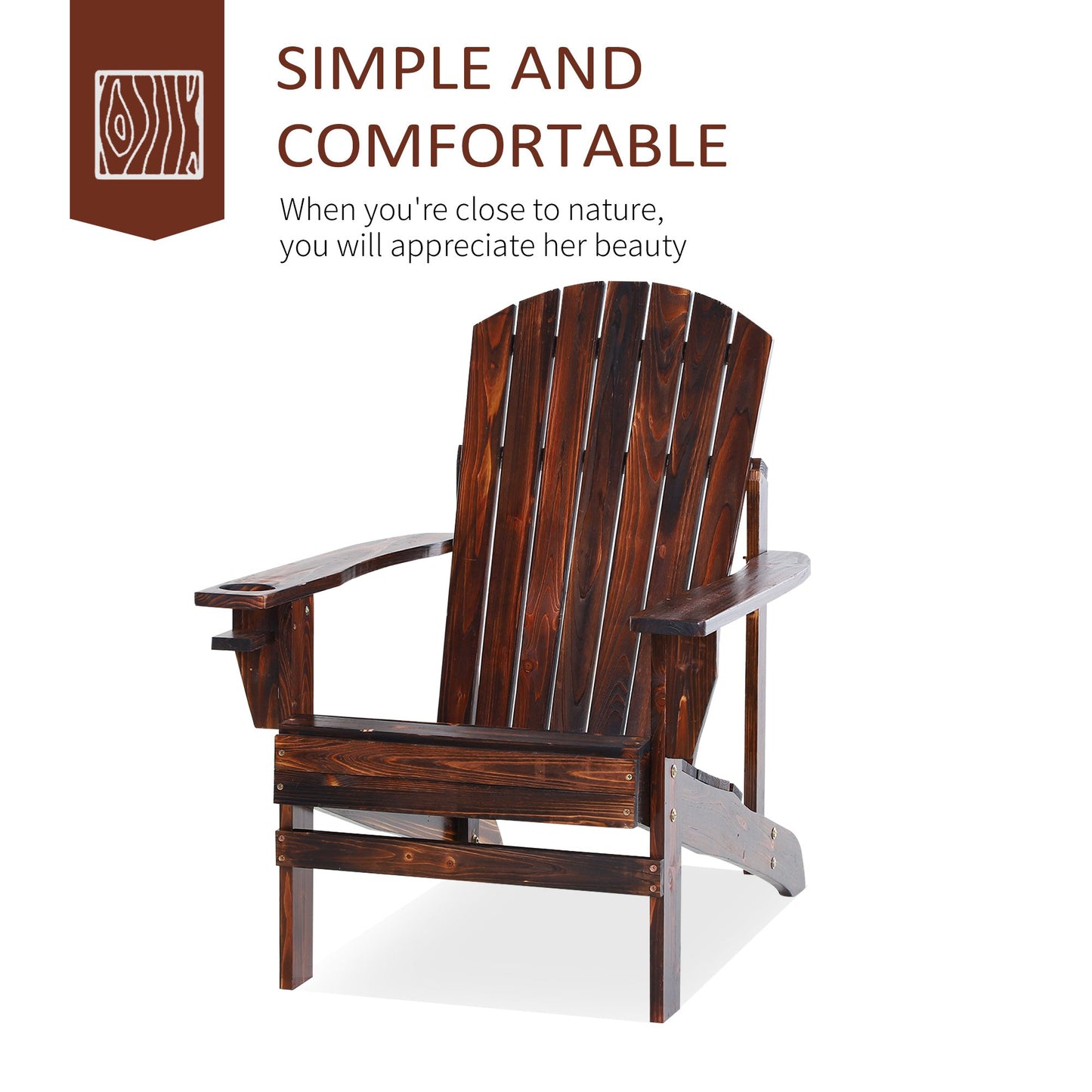 Outsunny Wooden Adirondack Chair with Cup Holder