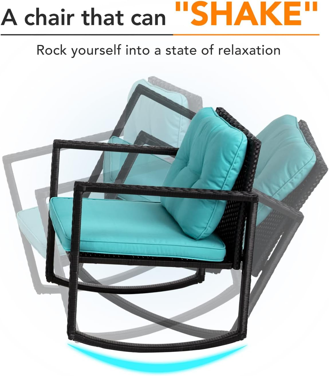 Outdoor Rattan Rockers Set With Glass Table Blue Cushions
