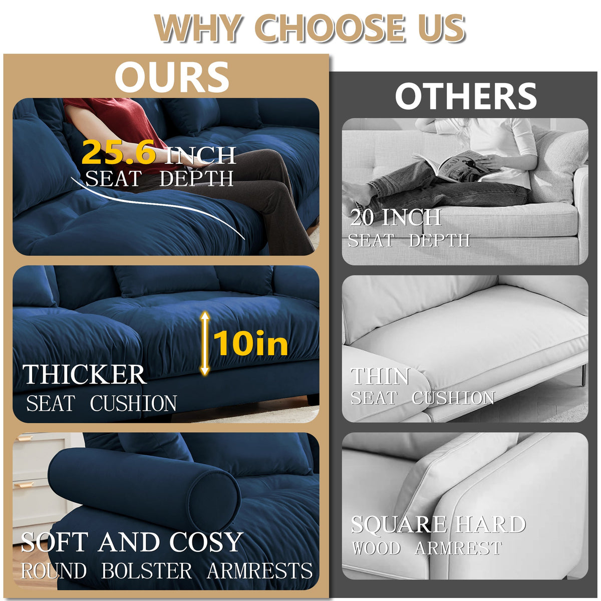 U Shape Modular Sectional Sofa Couch with Two Movable Ottomans
