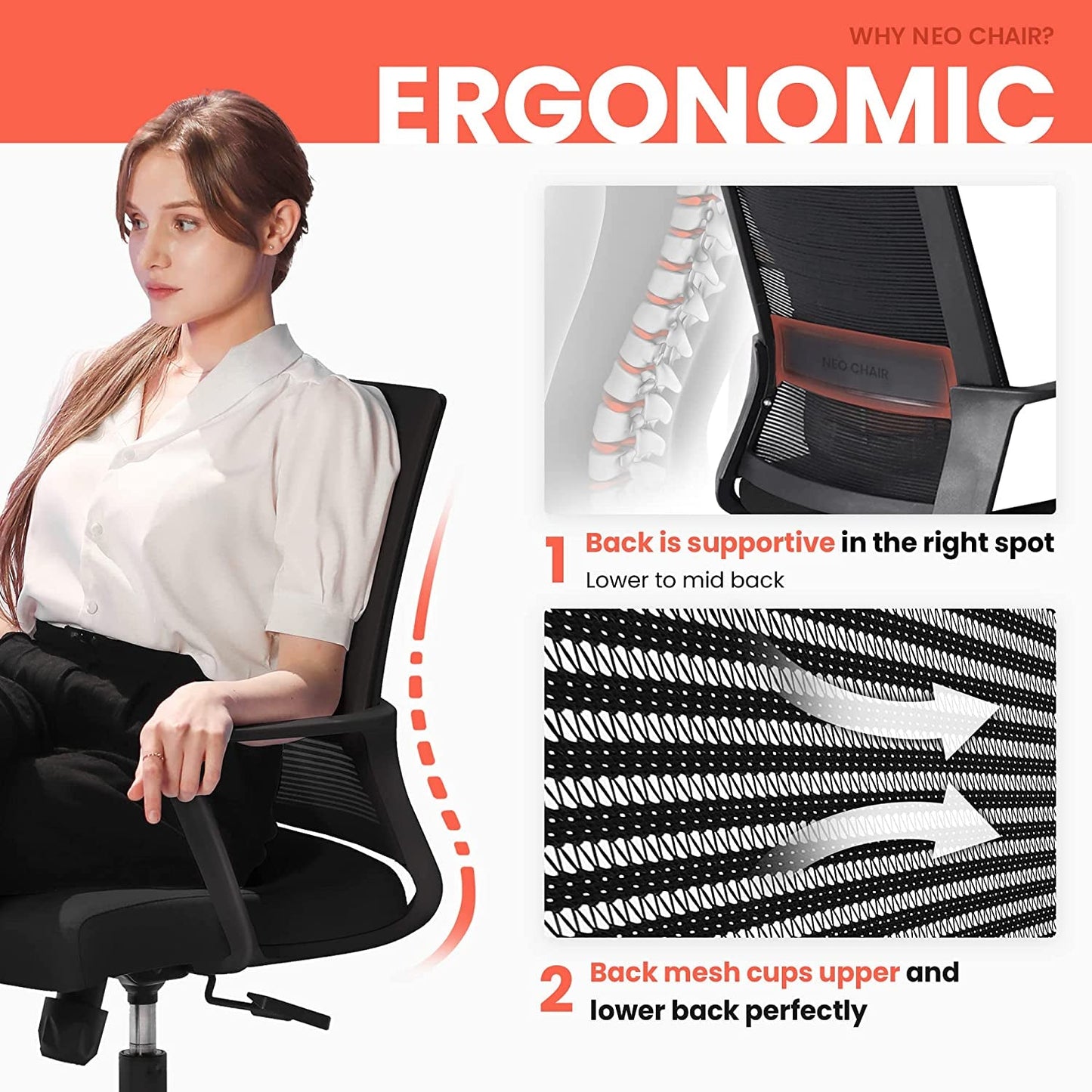 Ergonomic Swivel Chair With Adjustable Lumbar Support
