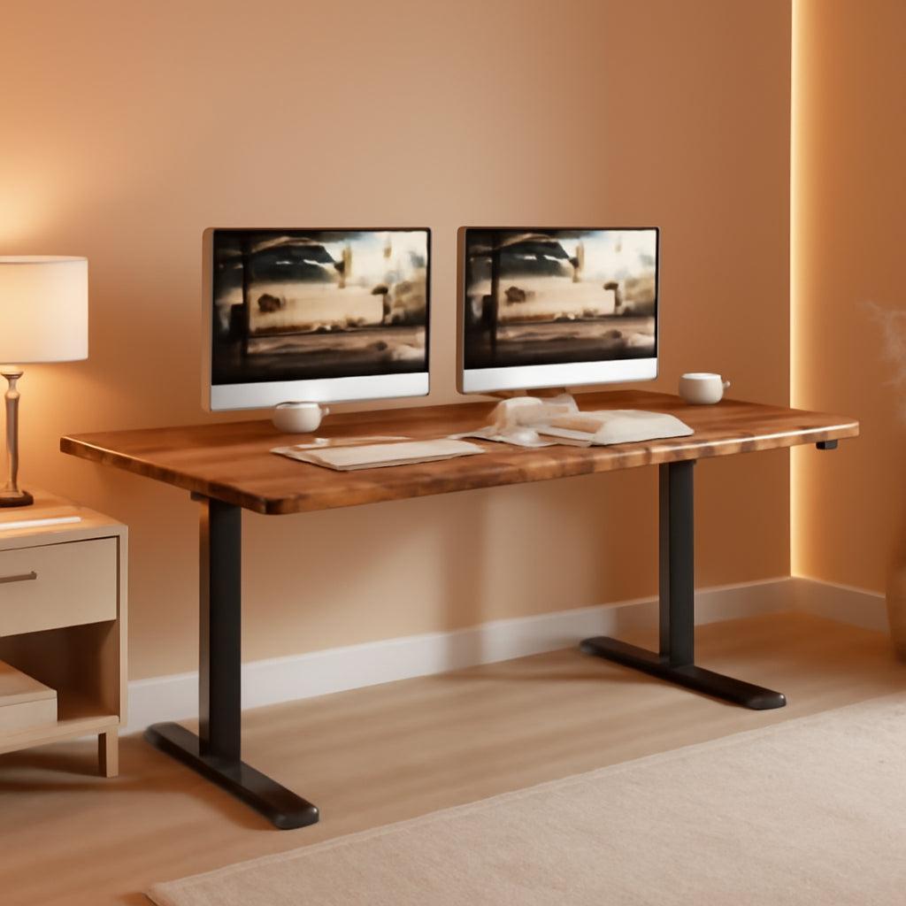 63 Inches Electric Standing Desk Brown Walnut Finish