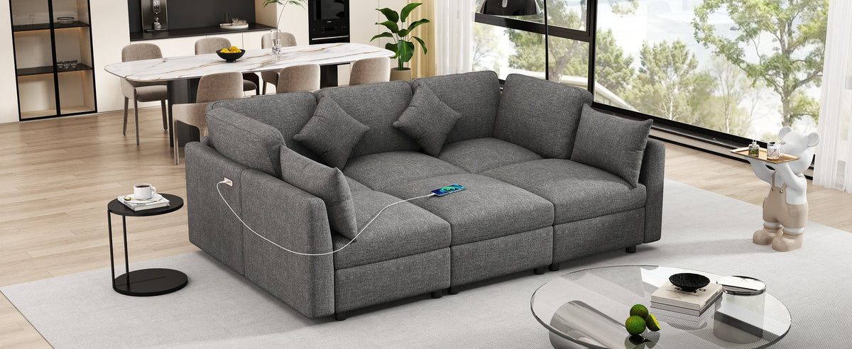 86.6" Modular Sectional Sofa with Movable Ottoman