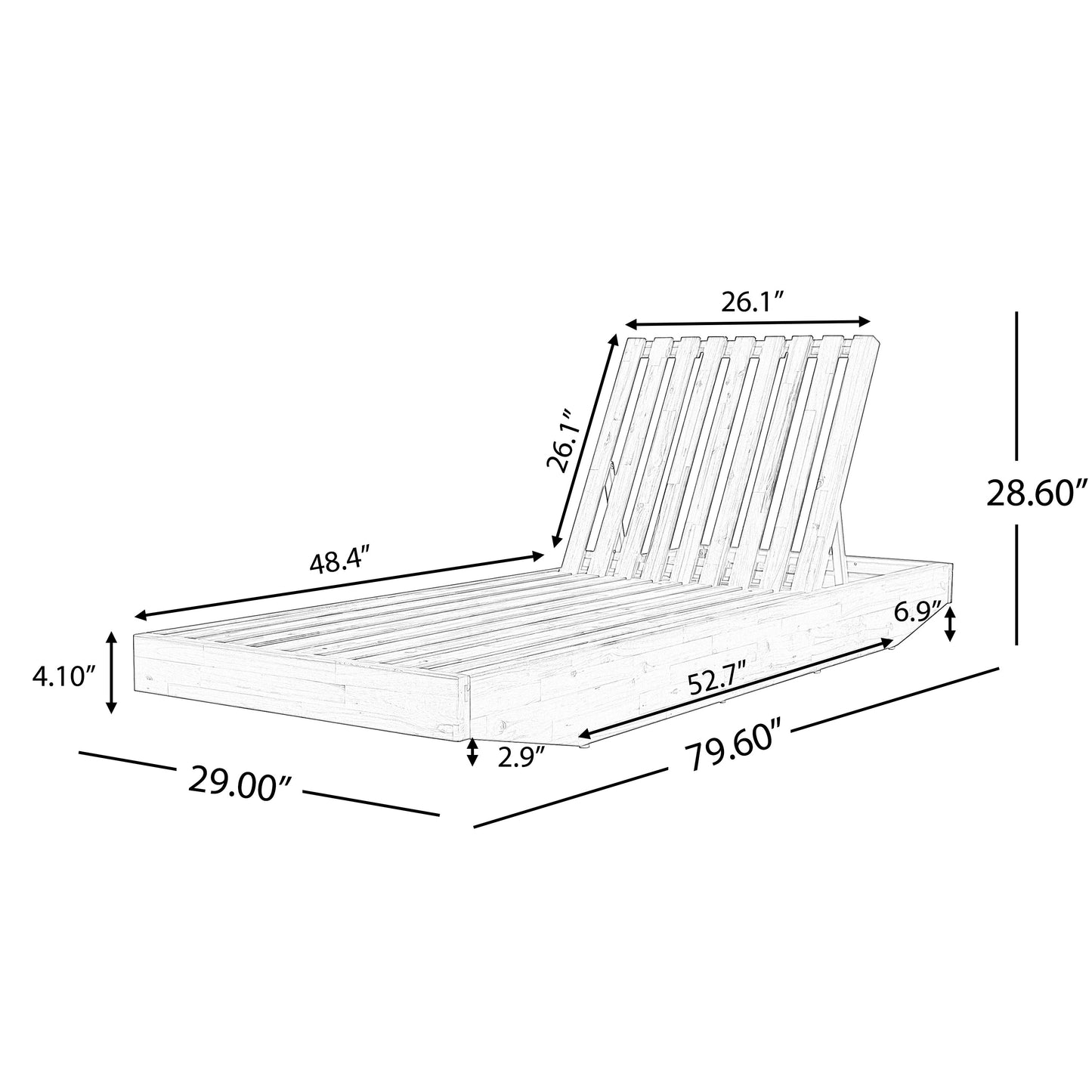 Acacia Wood Chaise Lounge with Cushion - Teak Finish