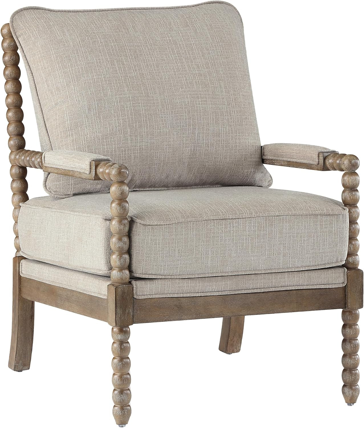 Linen Spindle Accent Chairs Set Of 2 Cushioned Armrests