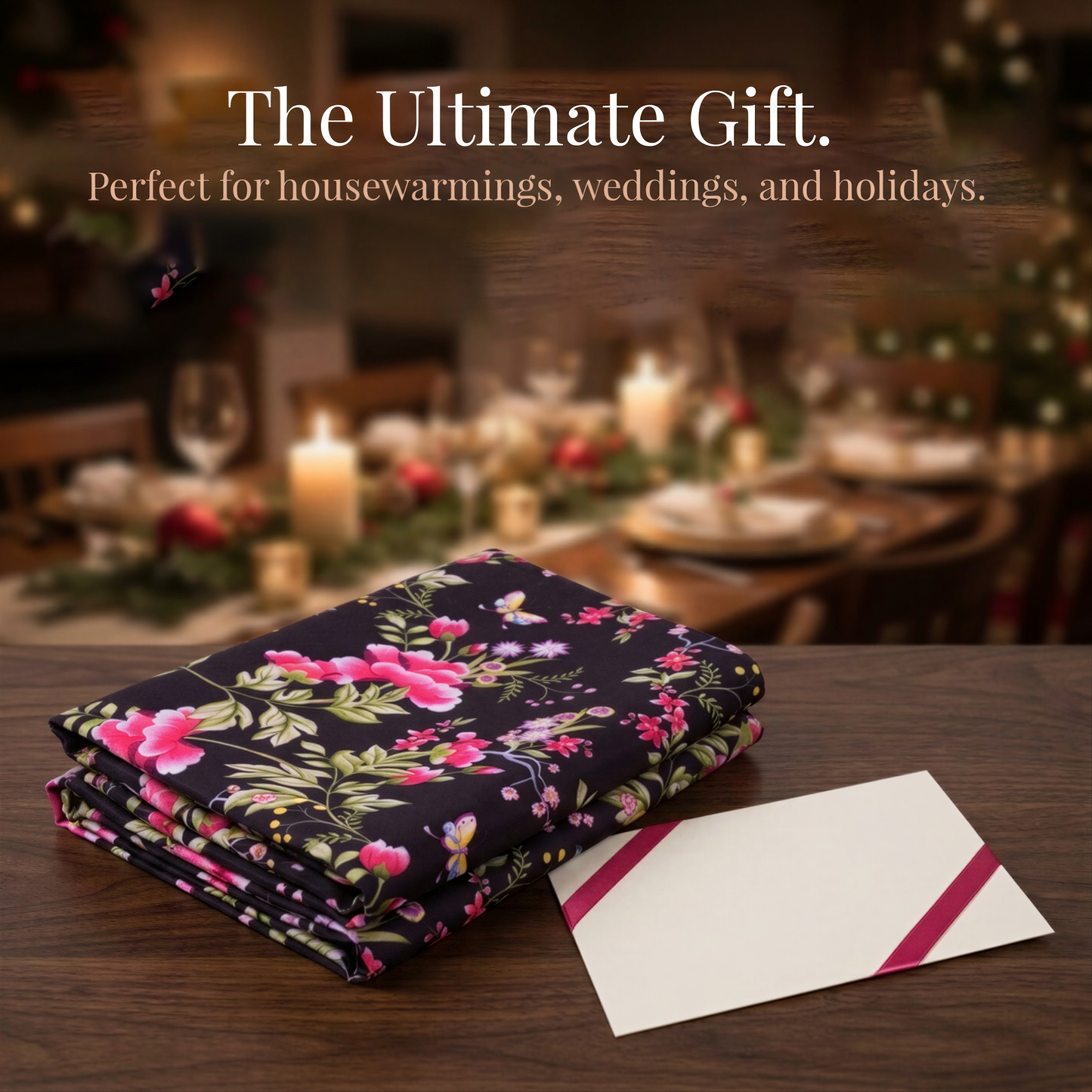 Printed Table Runner - Saku Black Floral Decorative Indoor Outdoor Runner