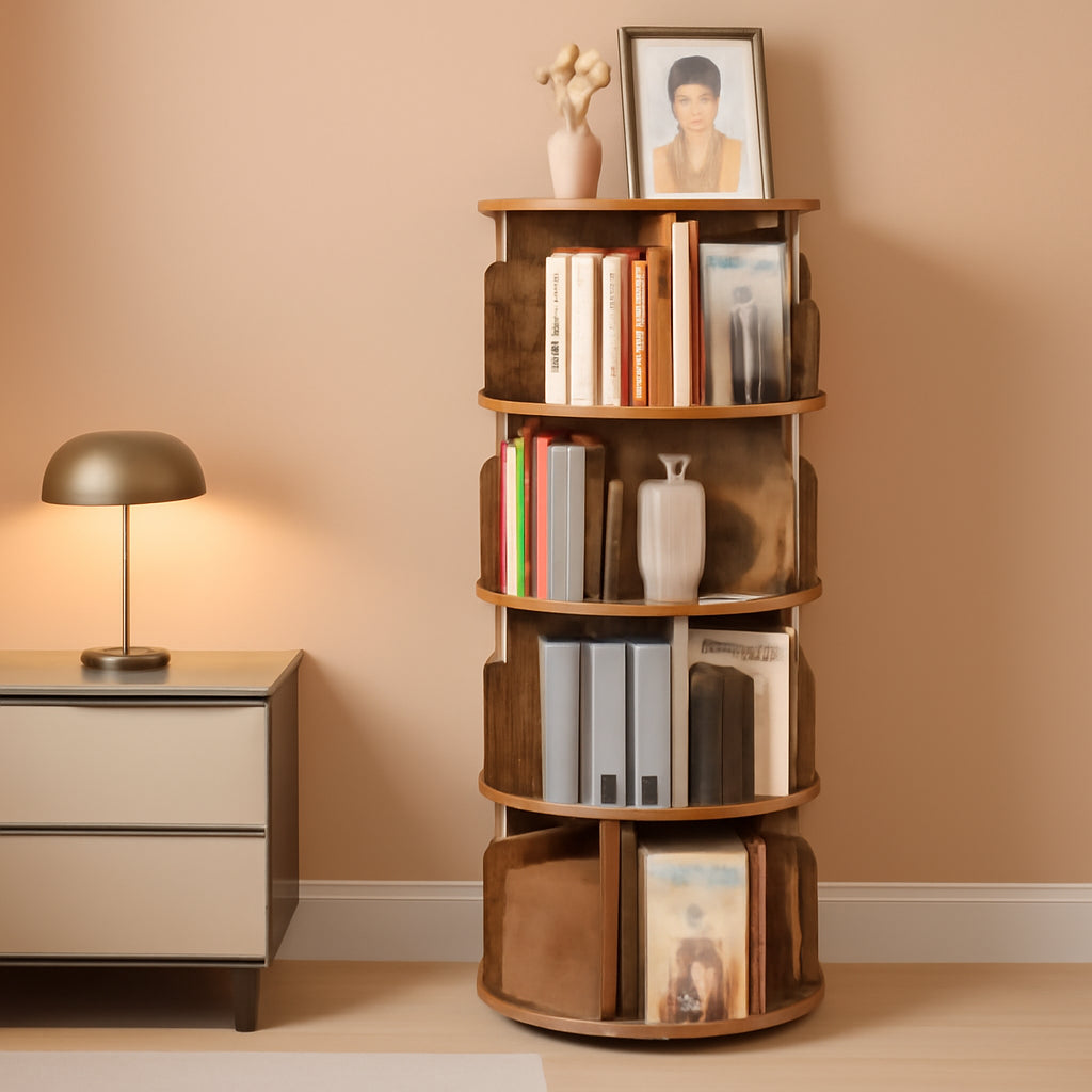 Rotating Corner Bookshelf 360 Degree 4 Tier Space Saving