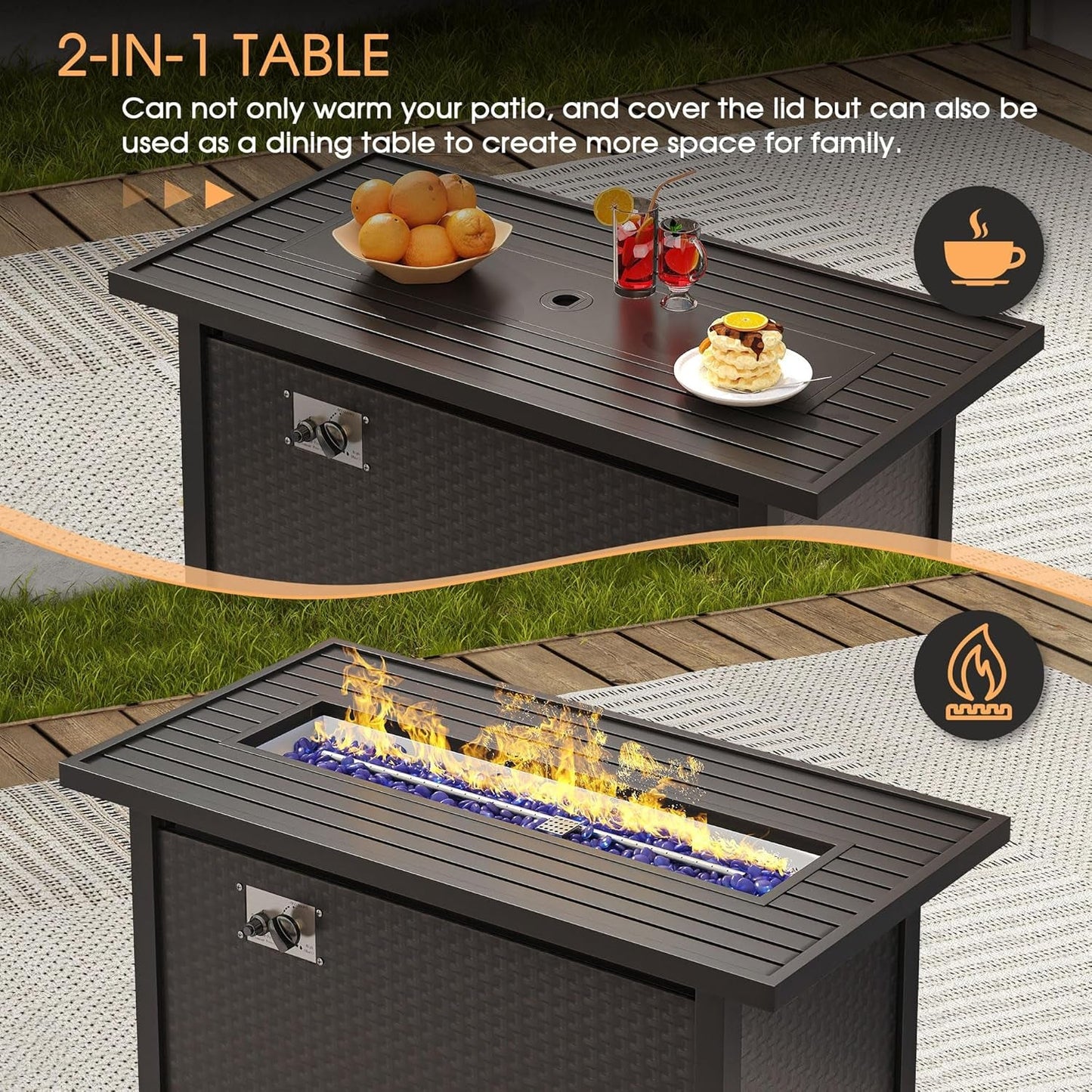 8 Piece Patio Furniture Set with Firepit and Cushions