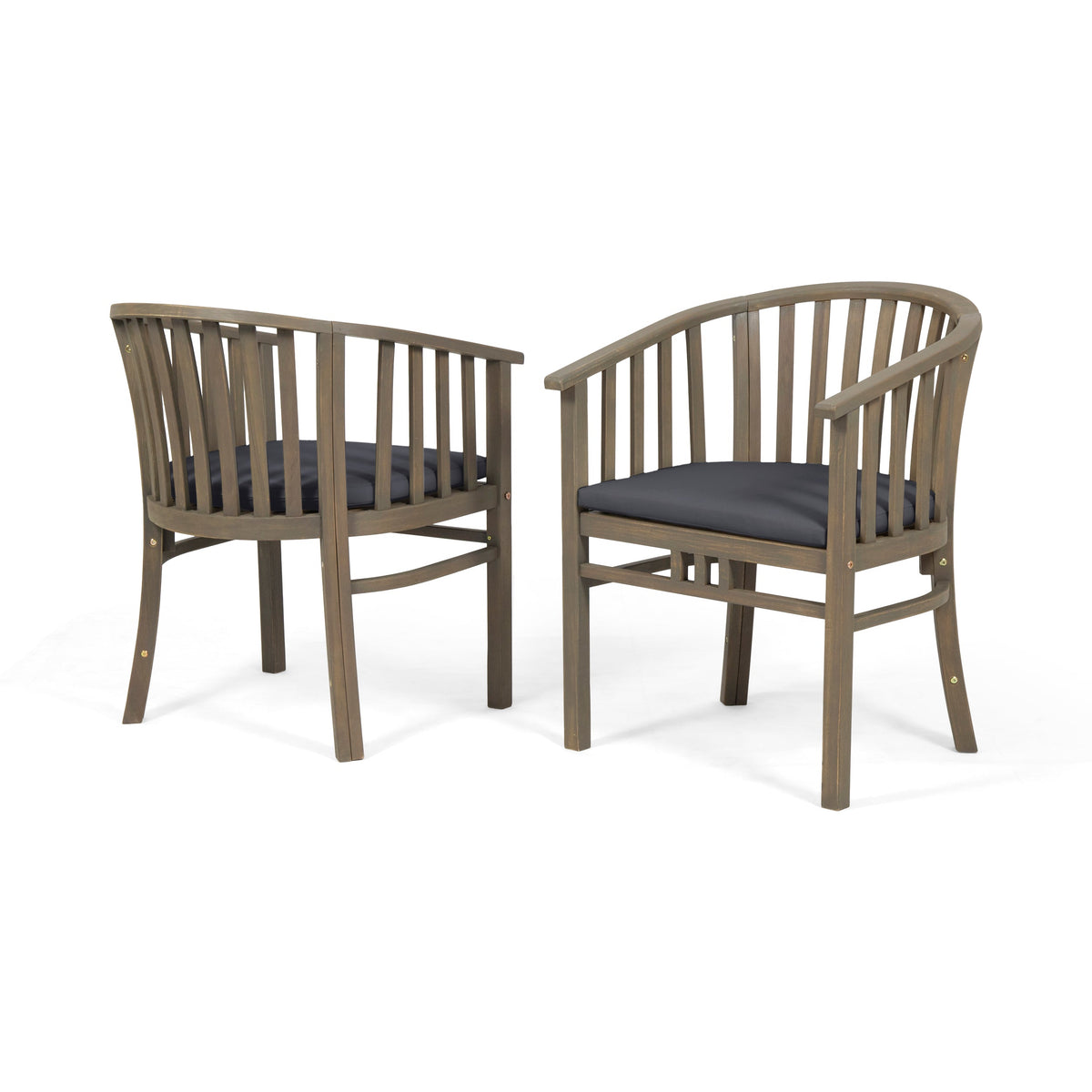 Outdoor Wooden Dining Chairs With Cushions, Set of 2, Dark