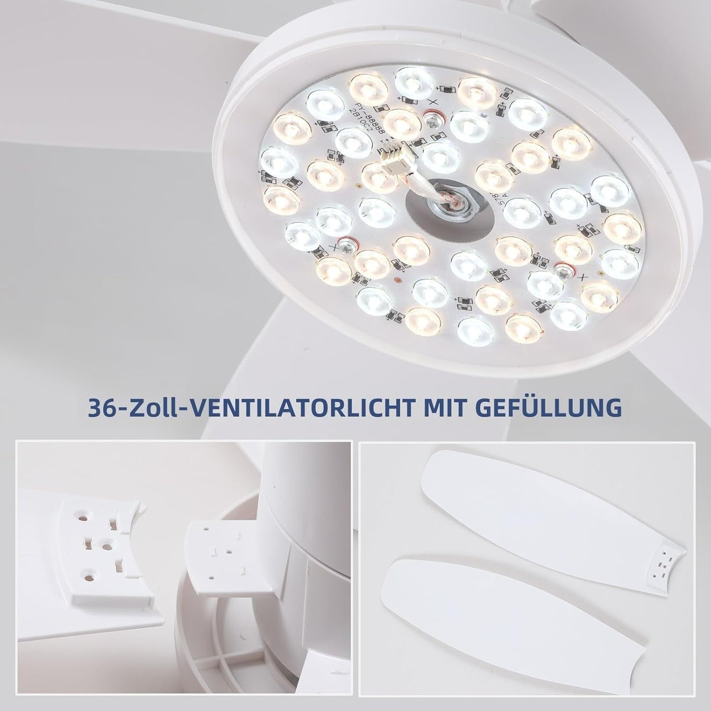 36 Inch White Ceiling Fan With Dimmable LED Remote App Control Energy Efficient