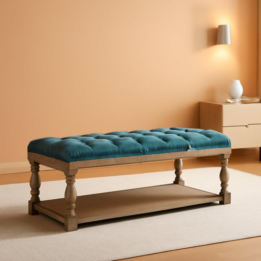 Blue Rectangular Upholstered Ottoman Coffee Table Tray