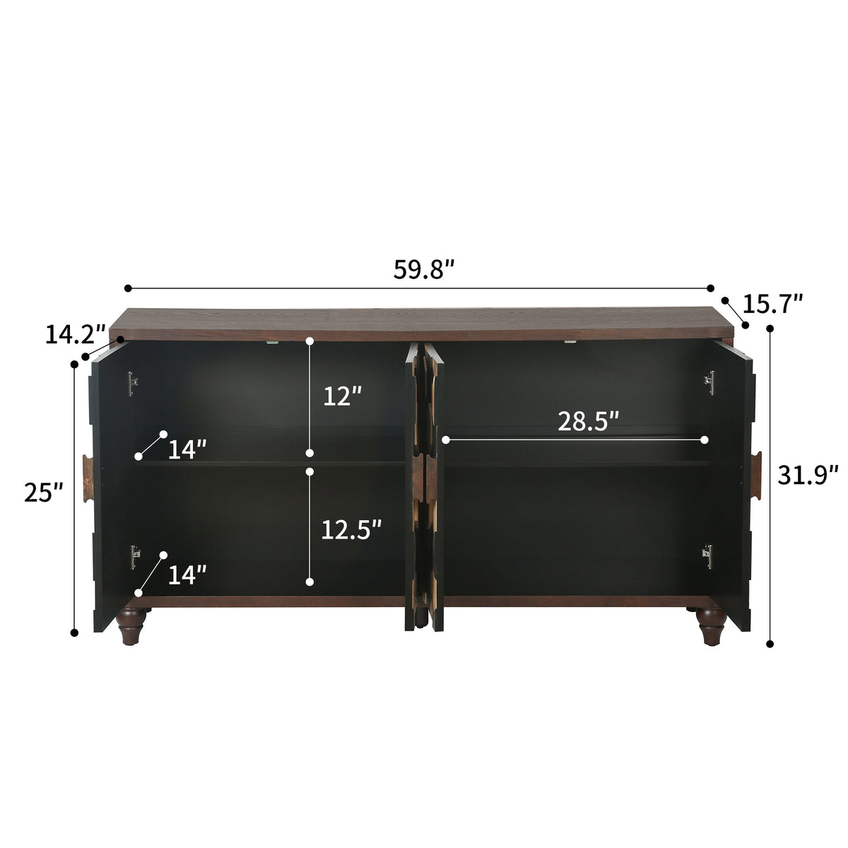 59.8" Sideboard With Honeycomb Pattern, Modern Accent Cabinet