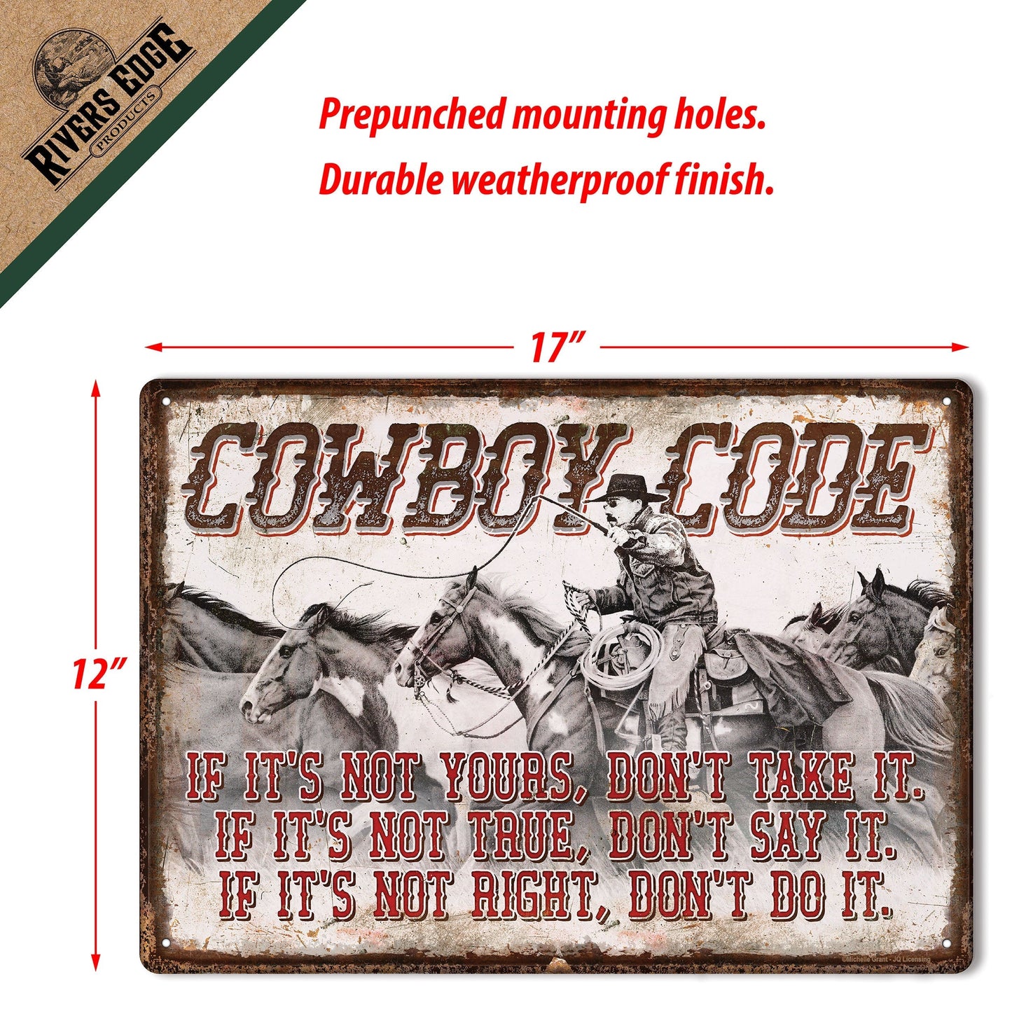 Tin Sign 12in x 17in-Cowboy Code