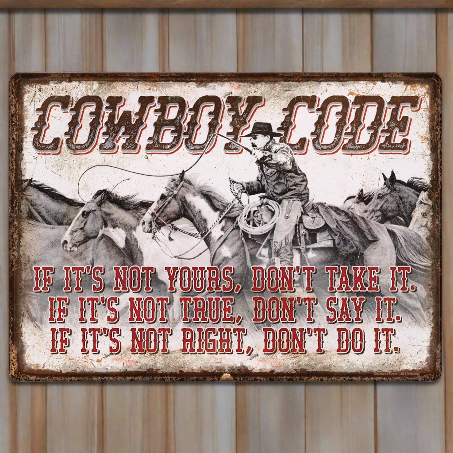 Tin Sign 12in x 17in-Cowboy Code