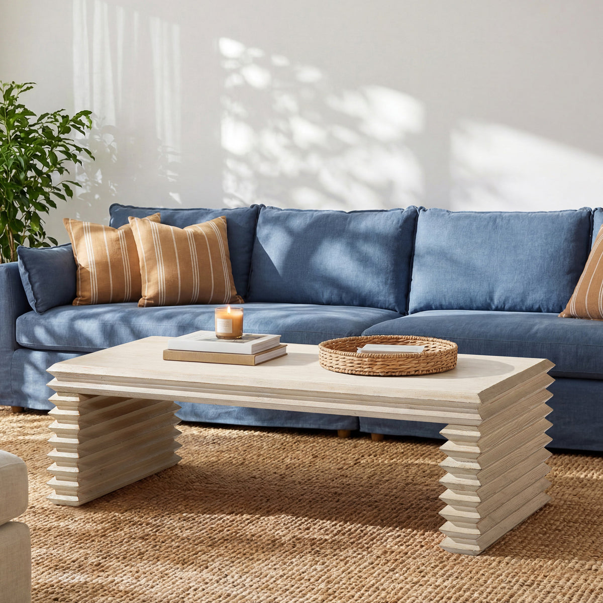 Veda 55" Reclaimed Wood Stacked Geometric Waterfall Coffee Table