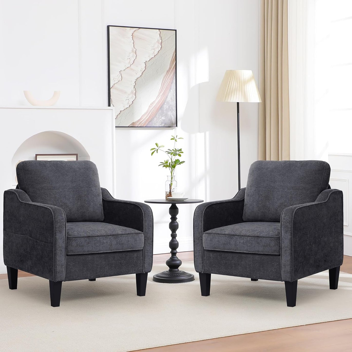 Dark Grey Mid Century Modern Accent Chair For Living Room