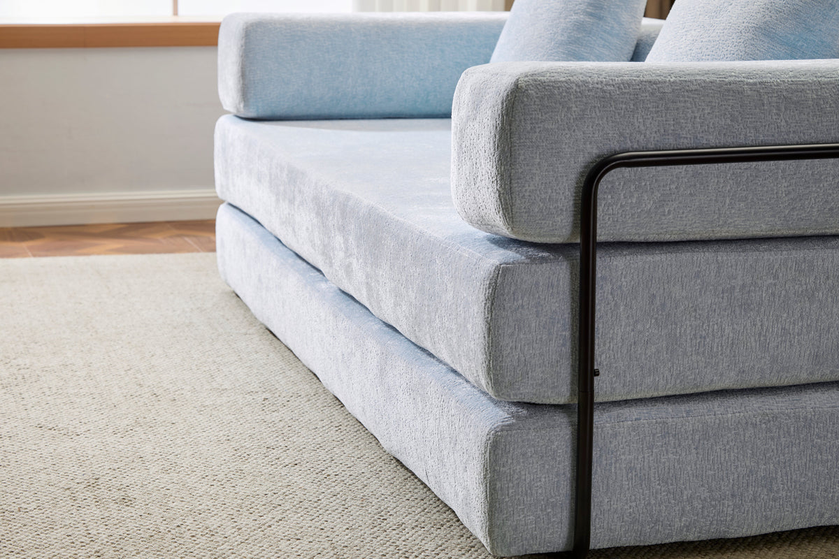 Light Blue Chenille Convertible Floor Couch