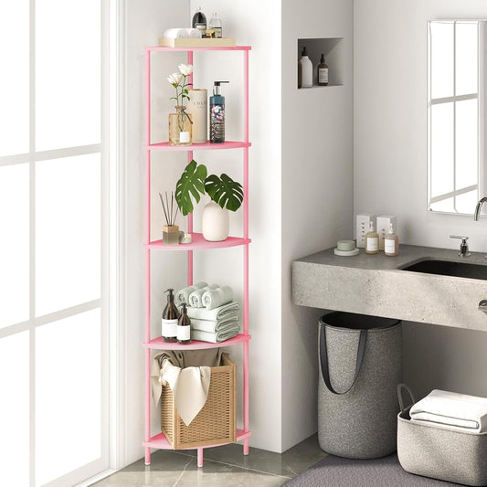 65 Inch Rustic Corner Shelf Stand 5 Tier Display Shelves