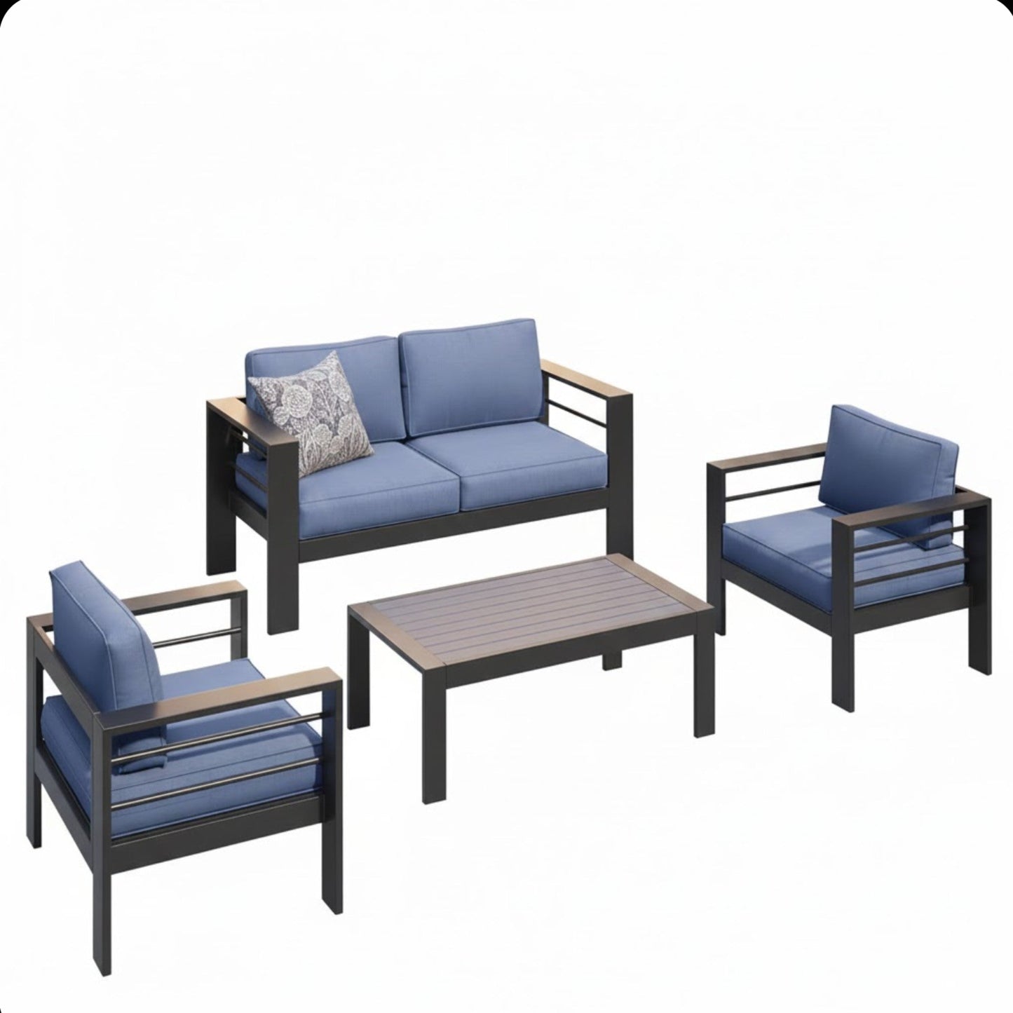 4-Piece Modern Aluminum Patio Conversation Set
