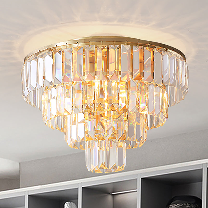 Eleanor's Modern Crystal Chandelier: Tiered Elegance in Gold (5 or 6 Lights)