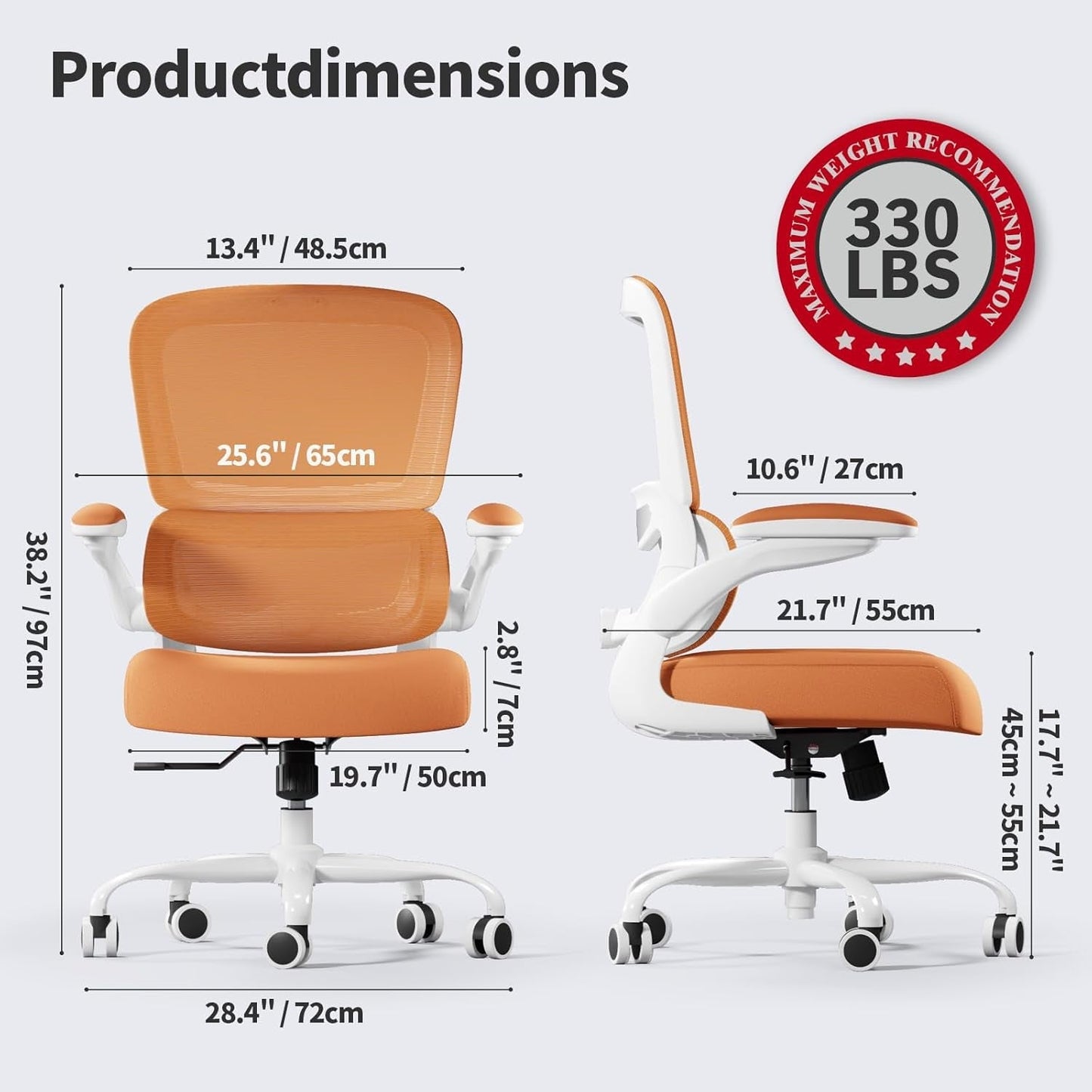 Ergonomic Office Chair With Adjustable Lumbar Support Orange Mesh Desk Chair