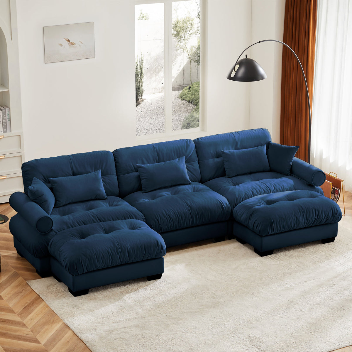 U Shape Modular Sectional Sofa Couch with Two Movable Ottomans