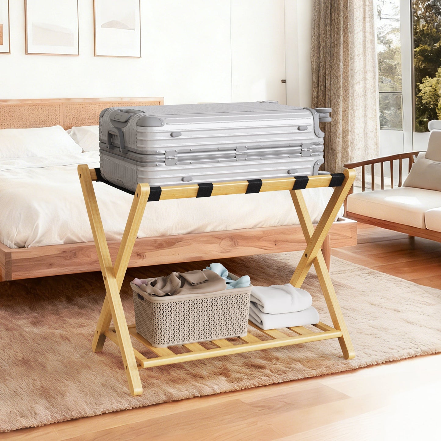 Folding Bamboo Luggage Rack 29×28×3 Inch