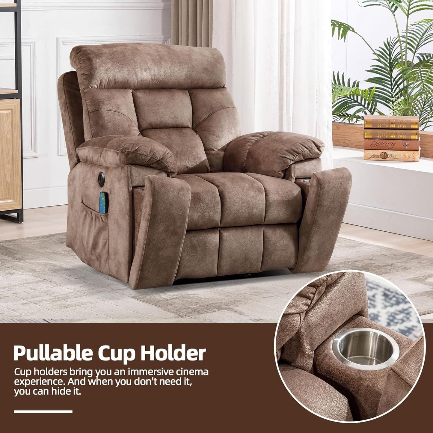 Large Power Recliner With Massage And USB Charging