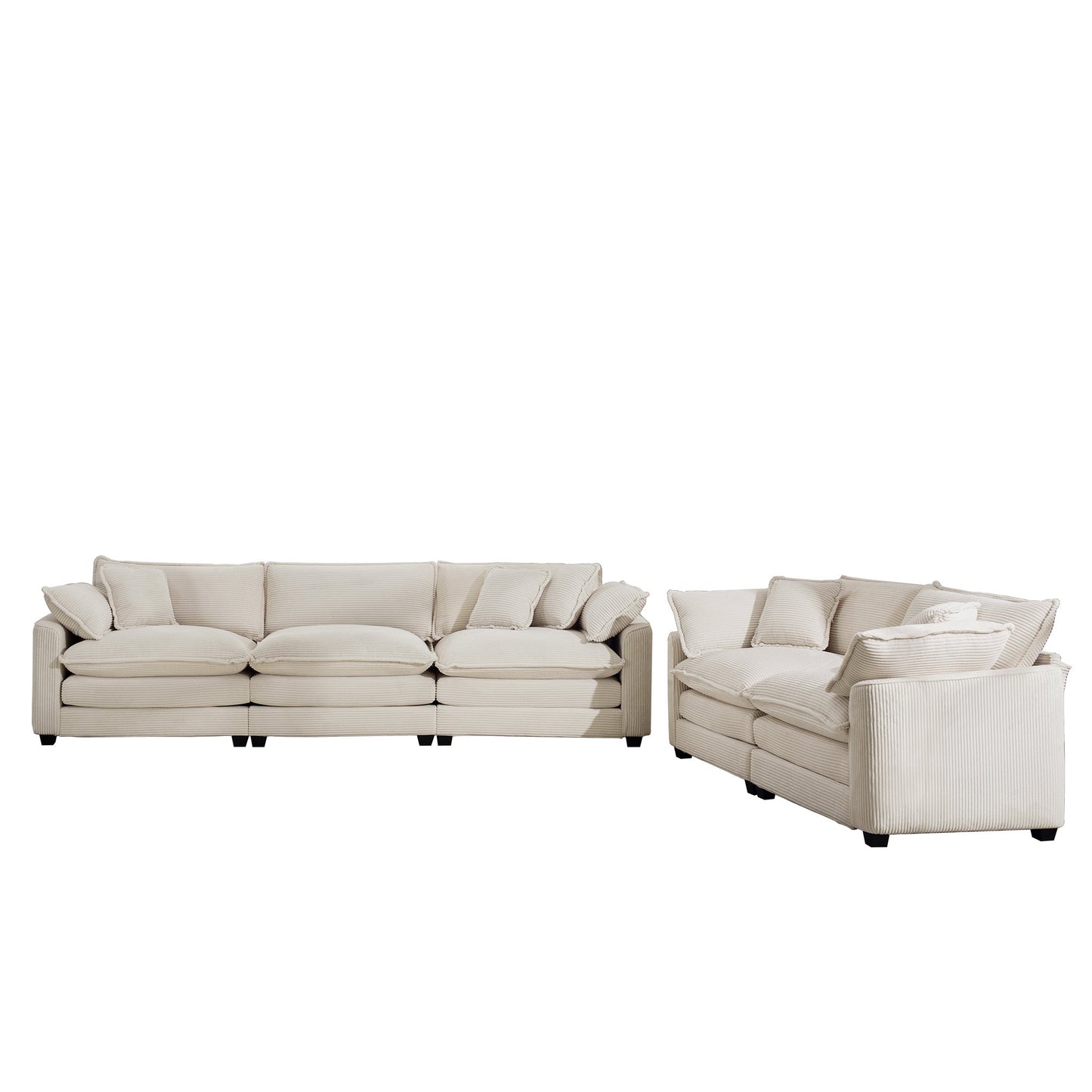 Modern Fabric Living Room Sofa Set - 2 Sofas