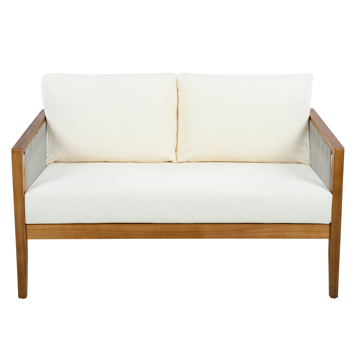 Outdoor 4-Piece Sofa Set, Acacia Wood Frame with Rope Detail