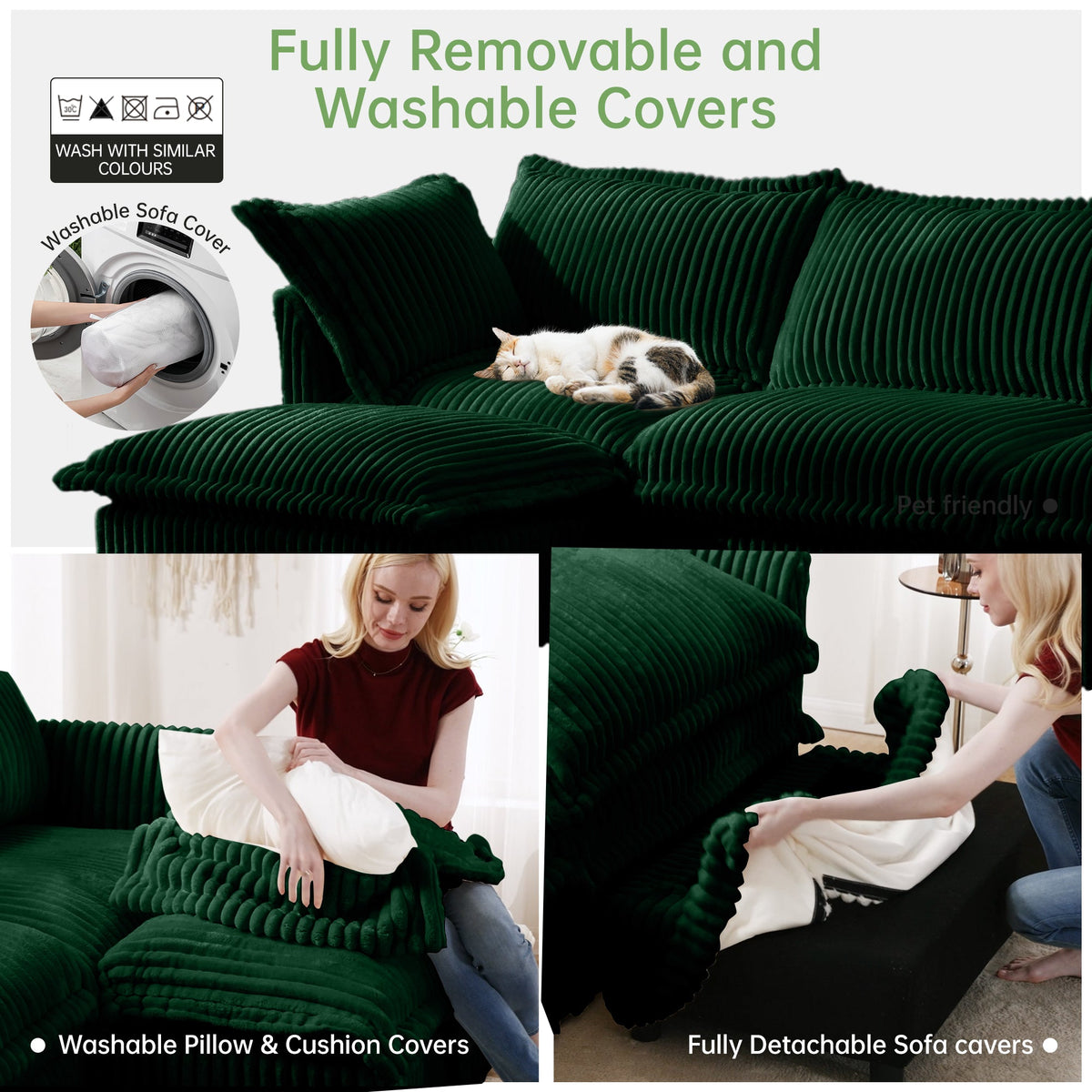 Slipcovered U-Shape Sectional Deep Seat Sofa Couch