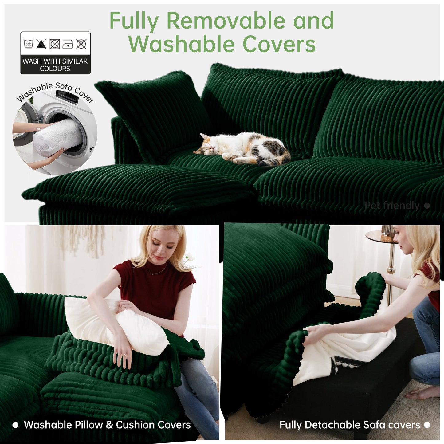 Living Room Sofa Slipcovered Sofa 3 Seater Sofa With 3 Ottomans