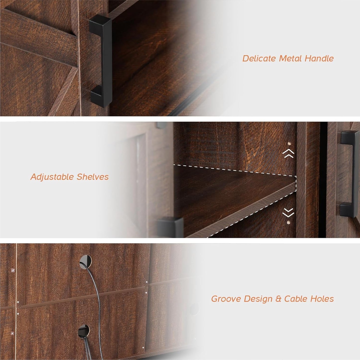 75 Inch Rustic Brown Barn Door TV Stand With Storage