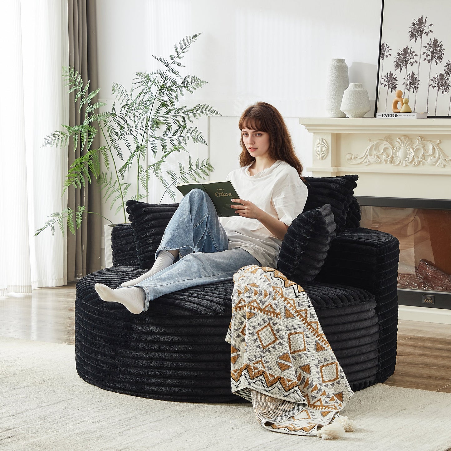 Fluffy Modern Corduroy Sponge Sofa - No Assembly Required
