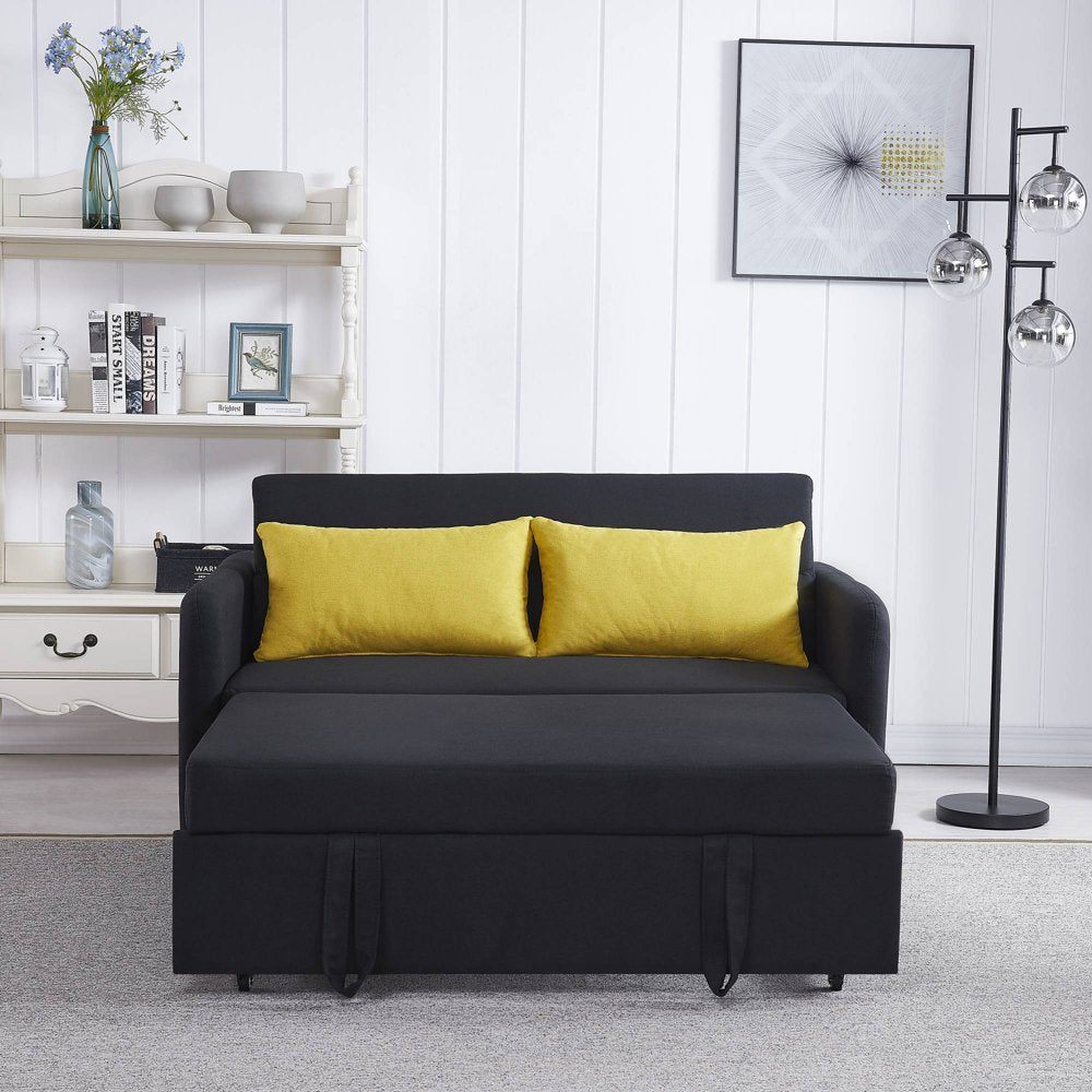 Black Convertible Loveseat With Pull Out Bed For Small Spaces