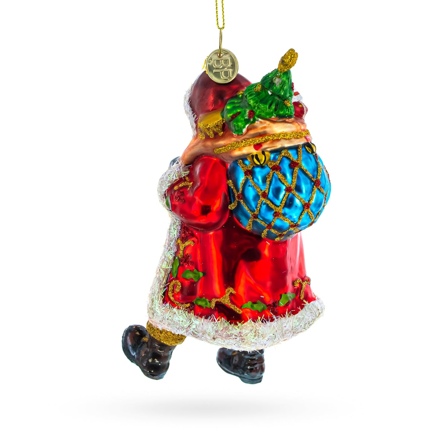 Jolly St. Nick in Red Coat Glass Christmas Ornament