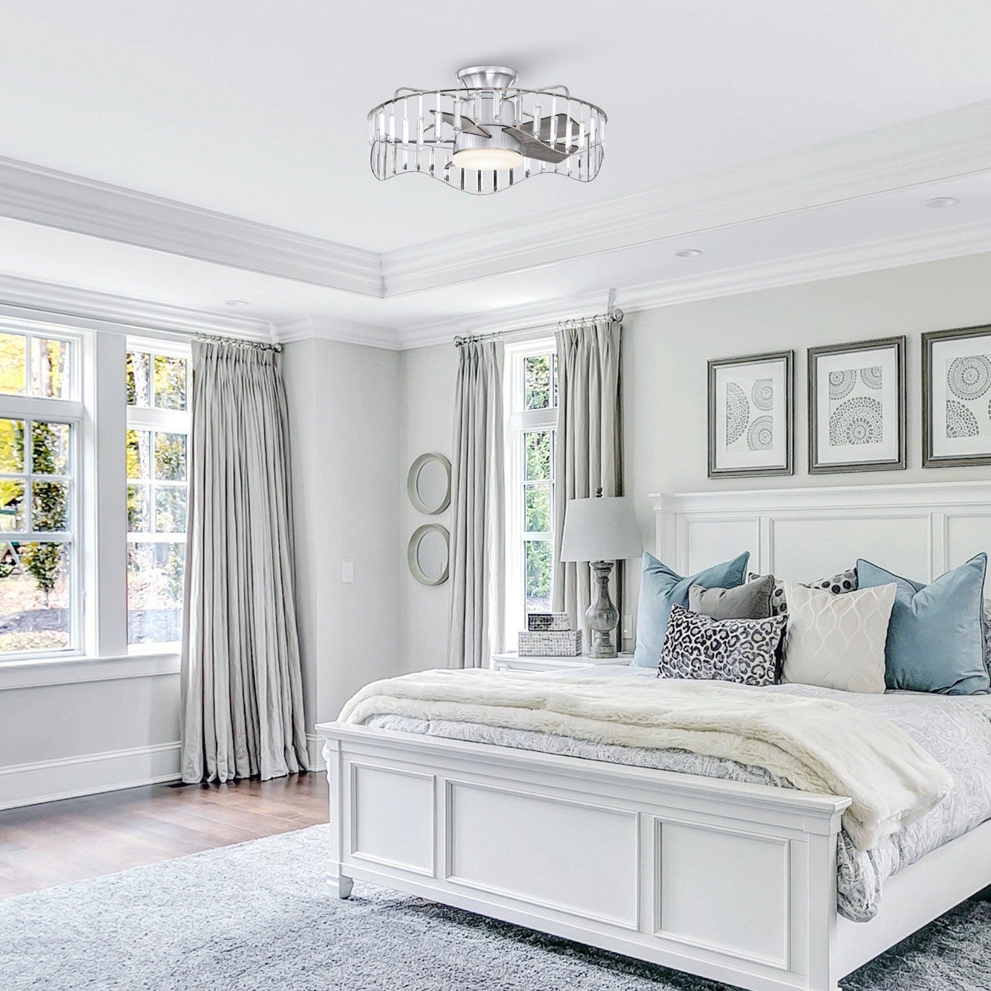 27" Modern Brush Nickel Flush Mount Reversible Ceiling Fan with Lighting and Remote Control