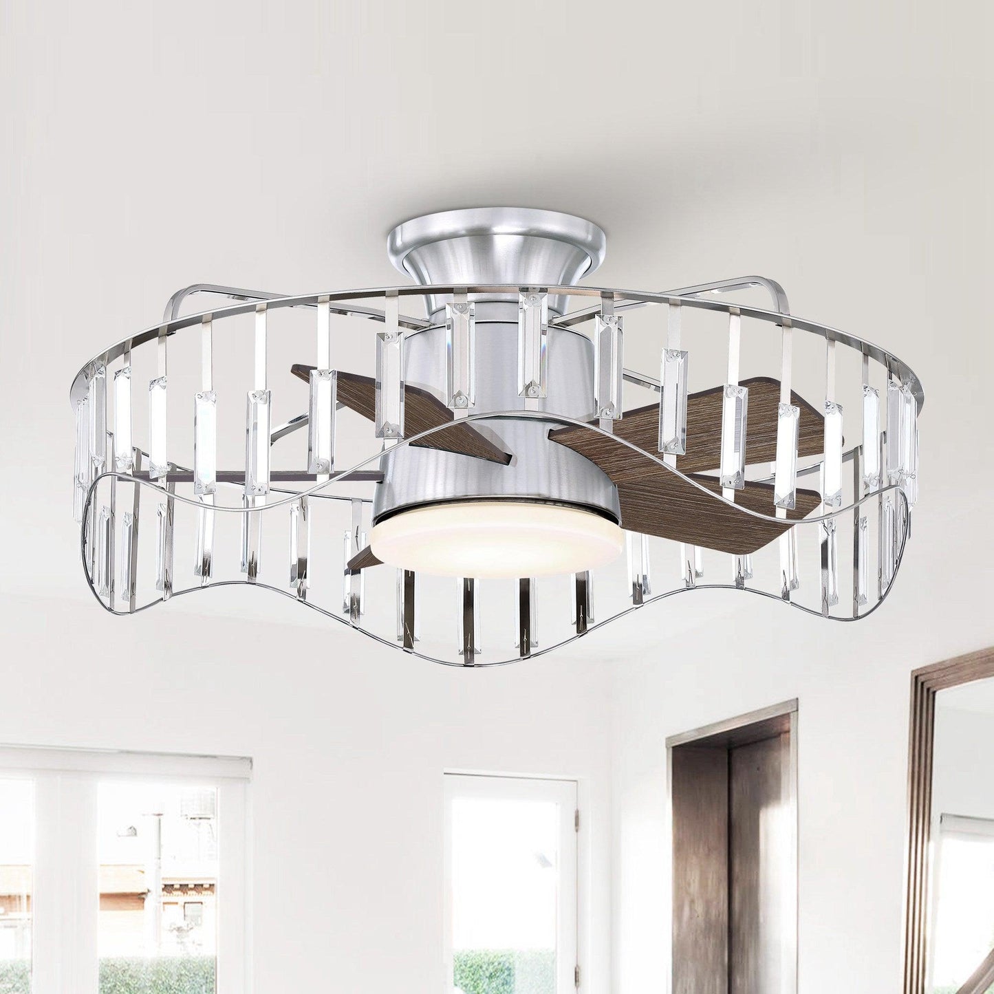 27" Modern Brush Nickel Flush Mount Reversible Ceiling Fan with Lighting and Remote Control