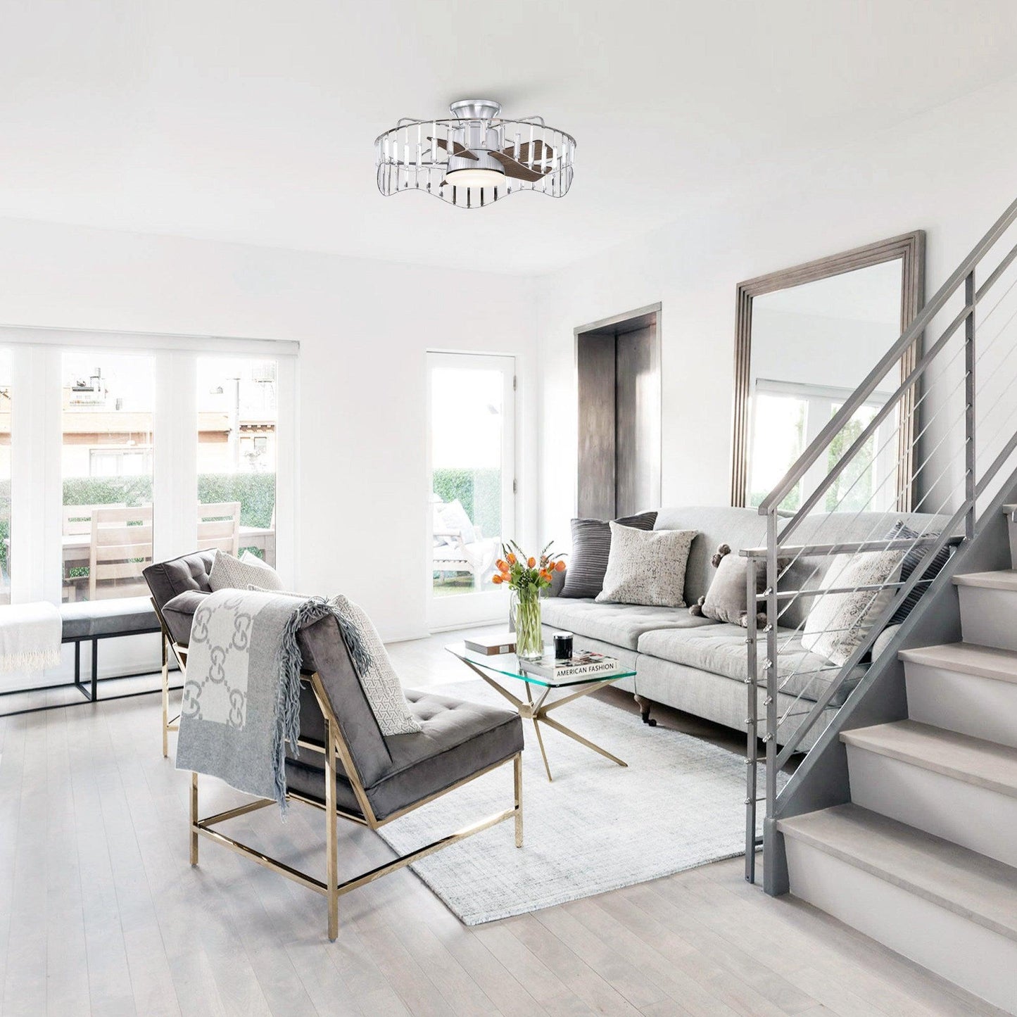 27" Modern Brush Nickel Flush Mount Reversible Ceiling Fan with Lighting and Remote Control