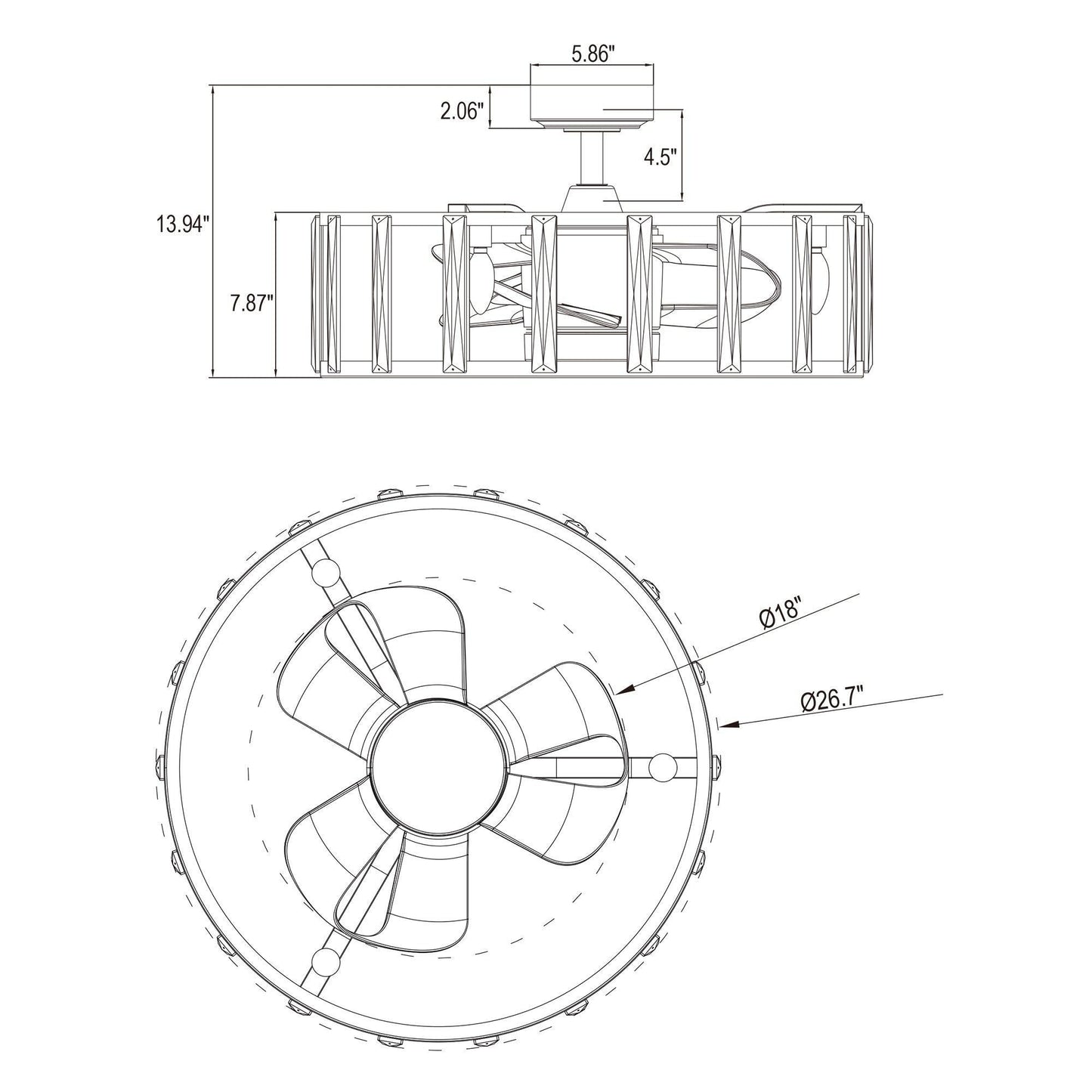 27" Modern DC Motor Downrod Mount Reversible Crystal Ceiling Fan with Lighting and Remote Control