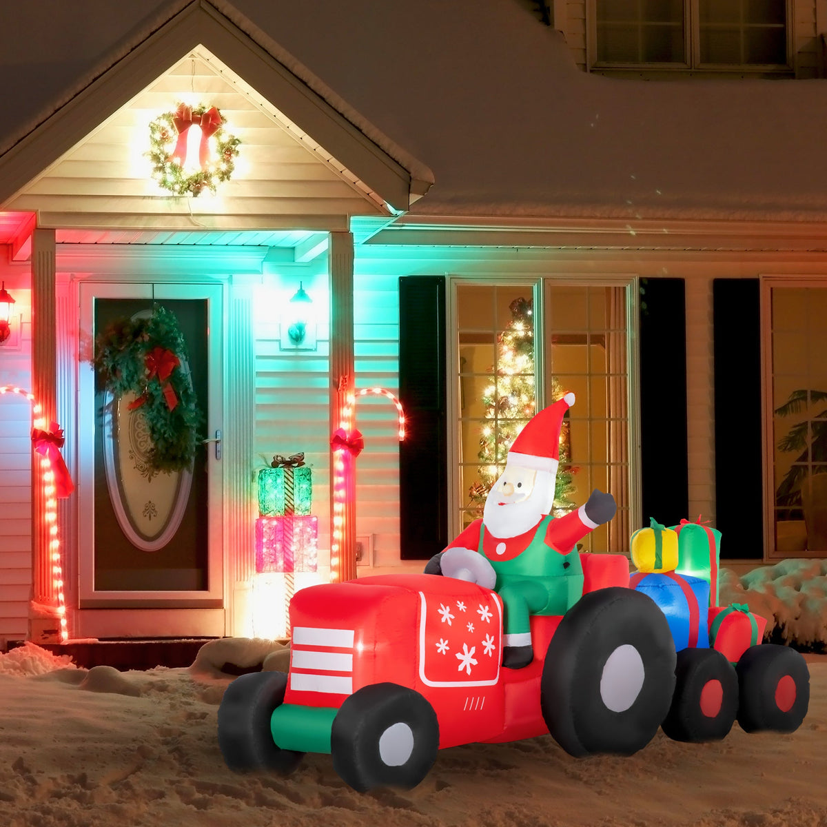 Outsunny 9ft Christmas Inflatables Santa Claus Trailer