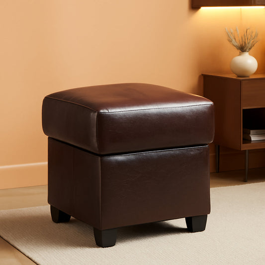 Brown PU Leather Storage Ottoman Featuring CushionedTop