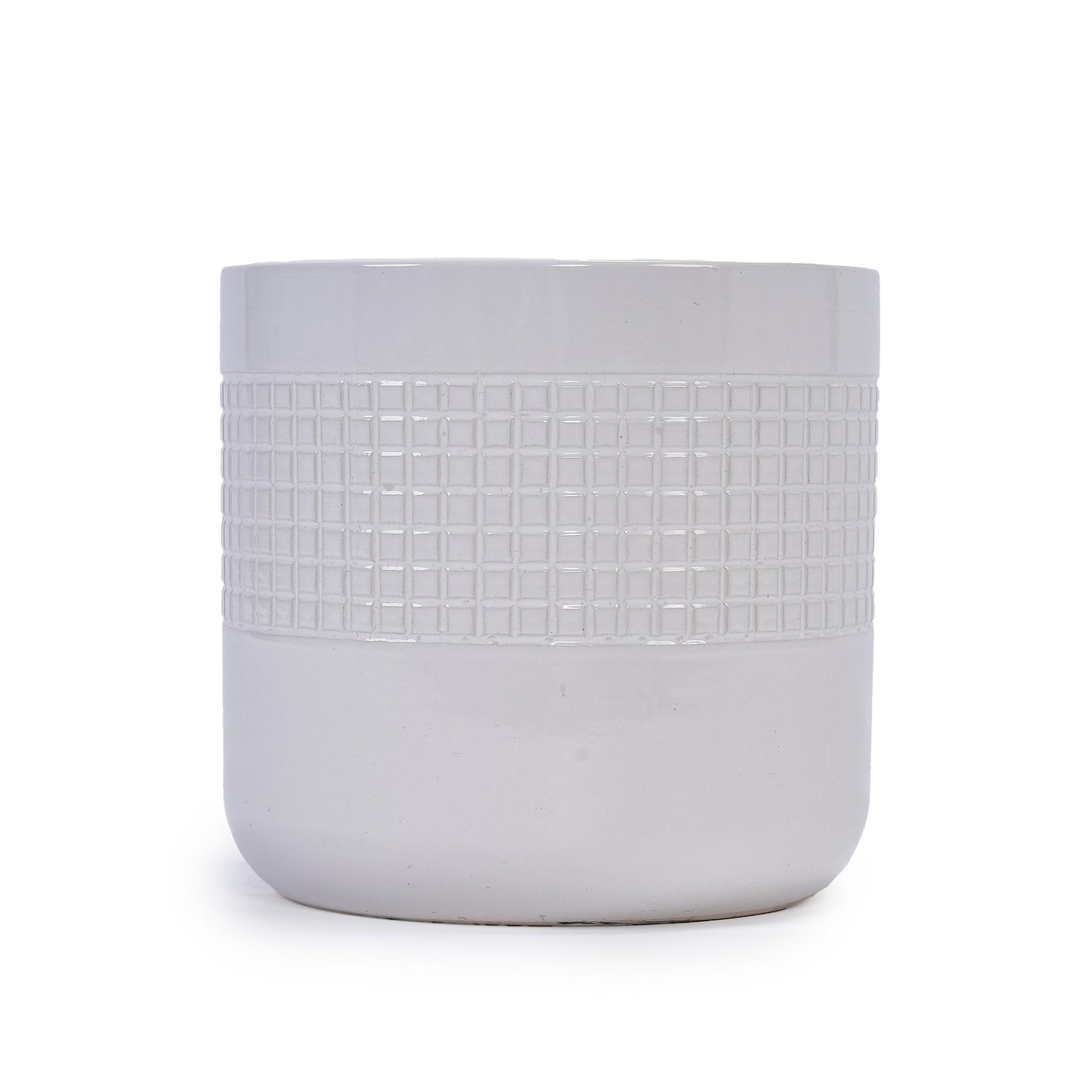 Set of 3 Grid Ceramic Flowerpot, Modern Planter for Patio, Garden, Windowsill - Ancient White