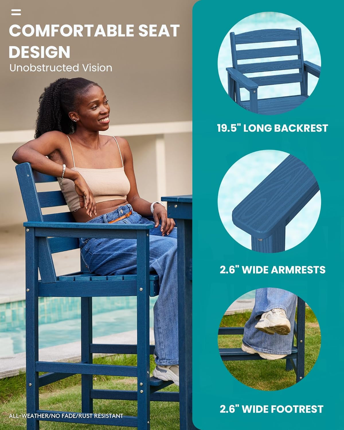 Adirondack Outdoor Bar Table And Chairs Set Blue